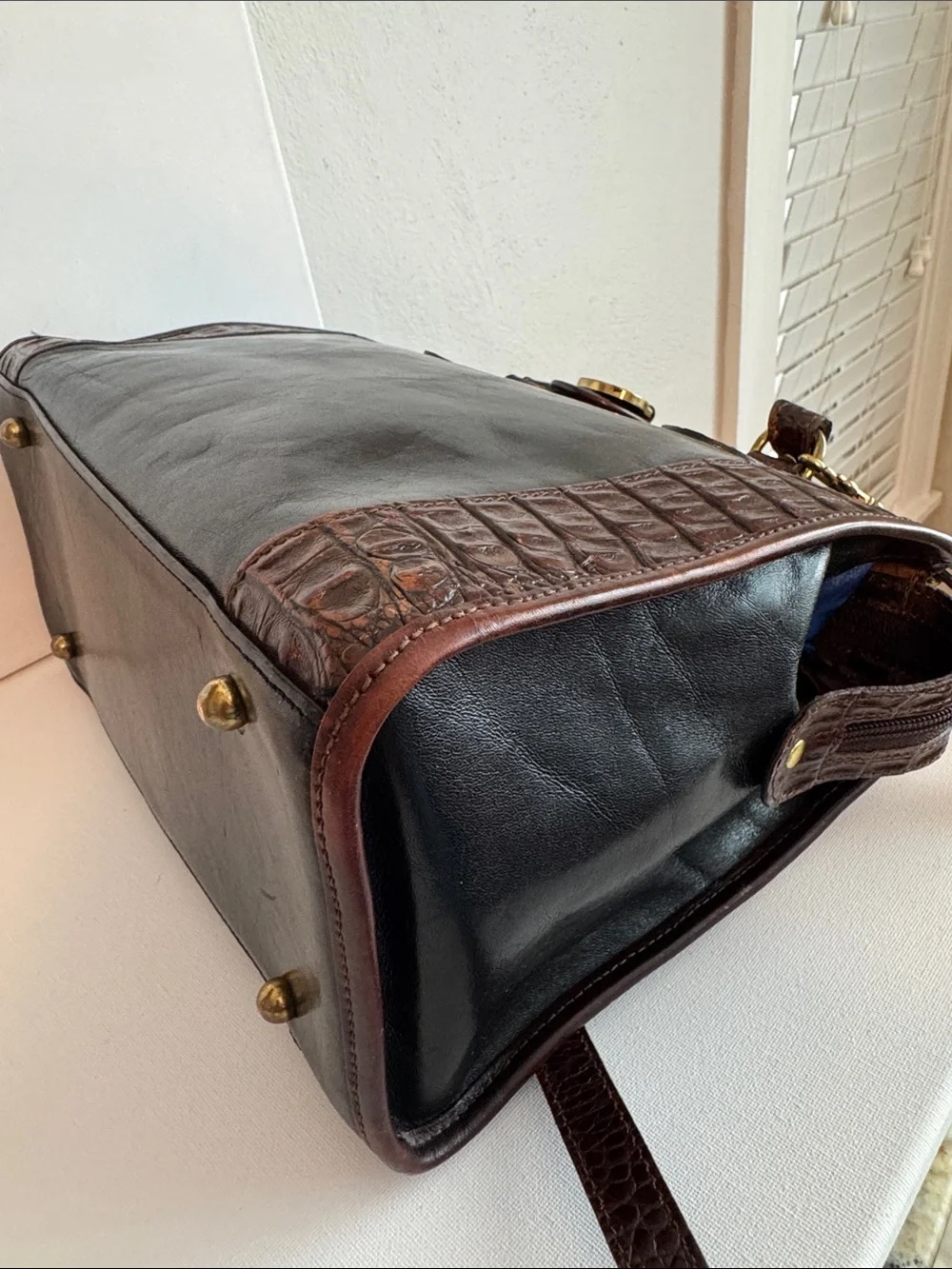 Vintage Brahmin Addison Croc Embossed Leather Satchel